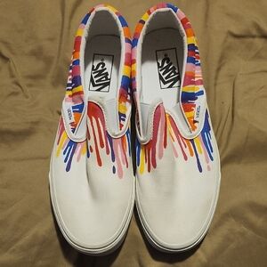 Vans Red and White Canvas Sneakers with Artistic Flair